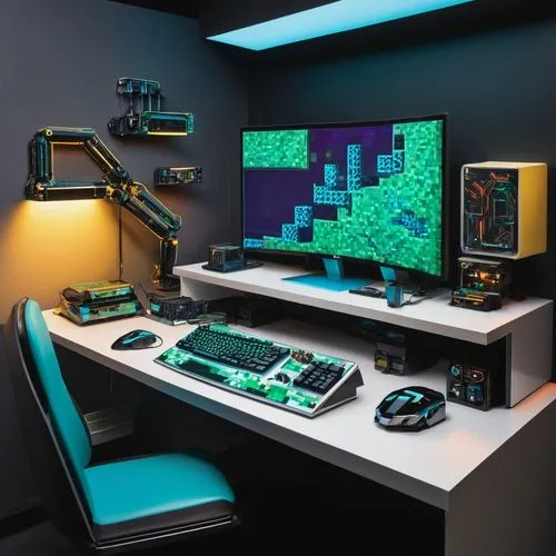 computer room,game room,voxel,consoles,computer workstation,spaceship interior,Art,Artistic Painting,Artistic Painting 33