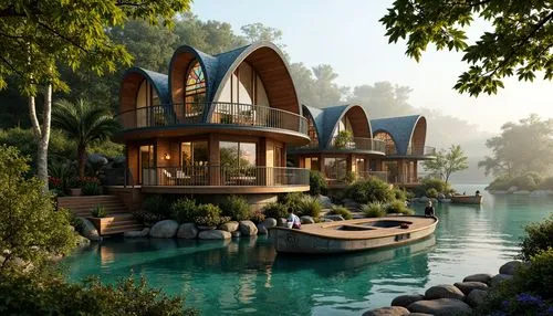 house by the water,floating huts,houseboats,house with lake,dreamhouse,houseboat,floating islands,beautiful home,summer cottage,treehouses,3d rendering,pool house,luxury property,cube stilt houses,stilt houses,holiday villa,luxury home,floating on the river,tree house hotel,render