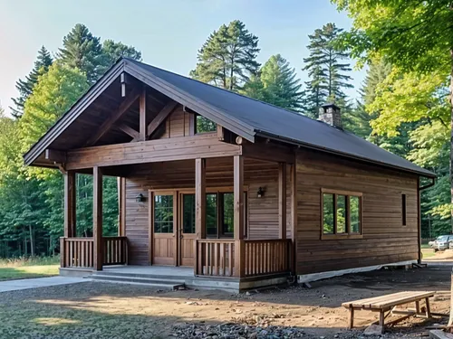 a small wooden cabin surrounded by woods on a nice day,small cabin,szczawnica,bungalow,orava,wooden sauna,cabindan