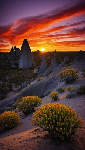 尖峰石陣 (Photo by Murray Foubister, License: CC BY-SA 2.0, 圖片來源commons.wikimedia.org/wiki/File:Sunrise_and_early_morning_colours_of_the_spectacular_pinnacles_of_Nambung_National_Park_near_Cervantes,_WA_(