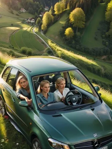 Germany’s political leader Alice Weidel dominates the action. She drives through a green Swiss meadow landscape with her pretty female partner in a valuable car whose dark green paintwork reflects the