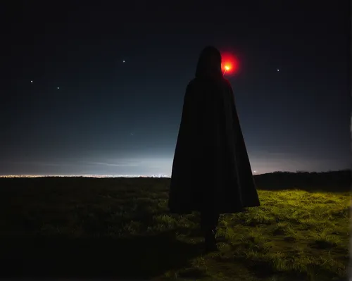 cloak,red cape,the night of kupala,hooded man,lantern,unidentified flying object,beacon,ufo,horsehead,conceptual photography,grave light,sleepwalker,orb,light cone,photomanipulation,ursa major,lamplighter,red lantern,nocturnes,night image,Photography,Artistic Photography,Artistic Photography 10