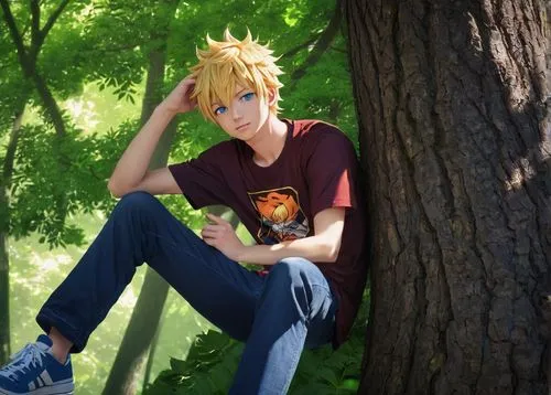 tangelo,blonde sits and reads the newspaper,boruto,tilia,anime boy,naruto,ren,anime japanese clothing,creek,leo,summer day,linden blossom,in the park,in the tall grass,perched on a log,sitting,park bench,sits on away,autumn background,tree swing,Photography,Fashion Photography,Fashion Photography 06