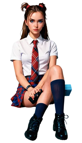 schoolgirl,girl sitting,school uniform,lily-rose melody depp,school skirt,knee-high socks,child girl,girl with cereal bowl,ganmodoki,girl child,girl at the computer,grunge,bjork,child is sitting,school clothes,anime 3d,female doll,girl doll,tartan,anime girl,Illustration,Vector,Vector 19