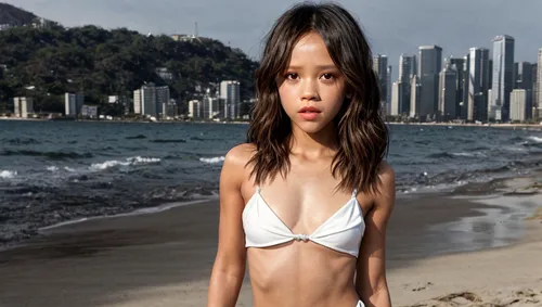 Jenna Ortega in a bikini on the beach,beach background,asian semi-longhair,girl in swimsuit,asian girl,asia girl,digital compositing,sanya,photoshop manipulation,asian woman,oriental girl,inka,image m