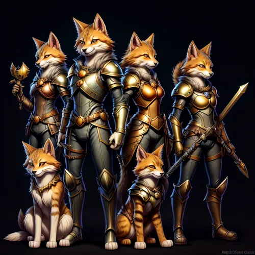 foxes,vulpes vulpes,patrols,cat warrior,fox stacked animals,protectors,guards of the canyon,fox hunting,aesulapian staff,felines,scales of justice,cat family,redfox,furta,tails,grey fox,the order of the fields,limb males,lancers,armor