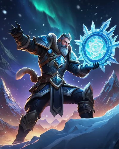 dane axe,father frost,argus,iceman,paysandisia archon,torchlight,icemaker,cancer icon,summoner,gear shaper,vladimir,show off aurora,shaper,infinite snow,polar aurora,leeuwarder current,olaf,artifact,shen,rune,Illustration,Realistic Fantasy,Realistic Fantasy 07