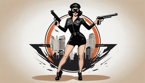 fashion vector,art deco woman,vector girl,vector graphic,paris clip art,vector illustration,retro 1950's clip art,spy visual,black widow,girl with a gun,harley-davidson,fashion illustration,vector graphics,girl with gun,vector image,vector design,vesper,widow spider,woman holding gun,harley,Unique,Design,Logo Design