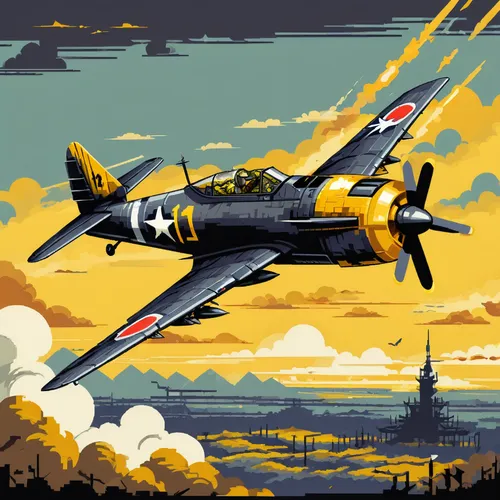 north american p-51 mustang,republic p-47 thunderbolt,corsair,supermarine spitfire,north american t-6 texan,grumman f8f bearcat,airshow,curtiss p-40 warhawk,grumman f6f hellcat,hudson wasp,edsel corsair,north american a-36 apache,air show,game illustration,focke-wulf fw 190,pv-1,vought f4u corsair,grumman american aa-1,kamikaze,fighter aircraft,Unique,Pixel,Pixel 05