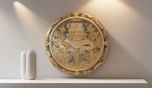 decorative plate,wall light,sconce,escutcheon,wall plate,wall clock,heraldic shield,art deco ornament,wall lamp,quartz clock,wall decoration,bell plate,decorative art,decorative element,interior decor,swedish crown,corinthian order,porcelaine,crest,national coat of arms,Product Design,Jewelry Design,Europe,Modern Minimalism