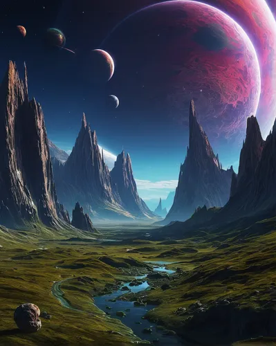 alien planet,futuristic landscape,fantasy landscape,alien world,lunar landscape,exoplanet,planets,terraforming,planet eart,planet,fantasy picture,space art,red planet,cosmos field,planet alien sky,desert planet,planetary system,gas planet,valley of the moon,fantasy art,Art,Classical Oil Painting,Classical Oil Painting 04