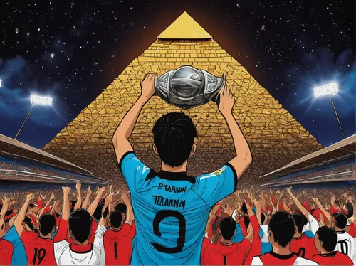 the great pyramid of giza,world cup,egypt,cd cover,fifa 2018,pyramid,futebol de salão,economist,egyptians,pharaohs,cover,giza,pyramids,magazine cover,copa,book cover,european football championship,ronaldo,eastern pyramid,khufu,Illustration,Japanese style,Japanese Style 09