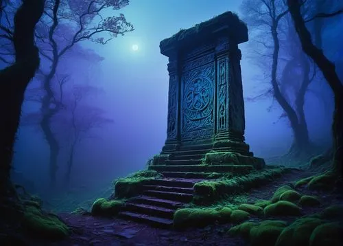 blue door,fantasy picture,creepy doorway,mystical,heaven gate,the mystical path,druid stone,portal,fairy door,the door,mausoleum ruins,wooden door,ghost castle,ancient civilization,ancient,stele,necropolis,witch's house,myst,witch house,Photography,Fashion Photography,Fashion Photography 10