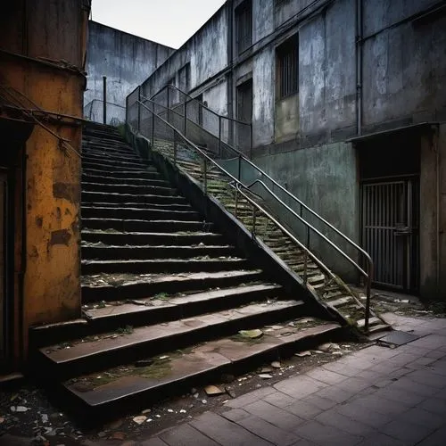 disused,dereliction,urbex,dilapidation,stairways,steel stairs,derelict,alleys,lostplace,kowloon city,urban landscape,luxury decay,backstairs,stairwells,abandonments,decrepit,abandoned places,abandoned factory,stone stairway,dilapidated,Art,Classical Oil Painting,Classical Oil Painting 34