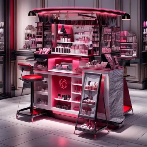 cosmetics counter,women's cosmetics,cosmetics,cosmetic products,beauty room,candy shop,vitrine,kitchen shop,candy store,agent provocateur,doll house,boutique,shop,kiosk,product display,perfumes,cart with products,beauty products,vending cart,beauty salon