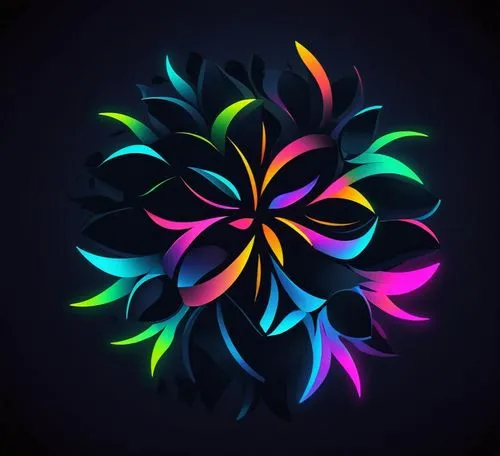 an abstract, colorfully colored flower on a dark background,retro flower silhouette,floral rangoli,flowers png,mandala flower,cosmic flower,kaleidoscope art,Unique,Design,Logo Design