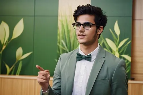 Architecture student, male, 25yo, formal wear, glasses, neat hair, holding a model, standing in front of a large presentation board, university campus, modern building, natural light, wooden floor, gr