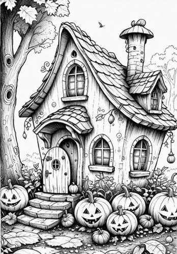 houses clipart,halloween line art,witch's house,coloring pages,coloring page,halloween illustration,Design Sketch,Design Sketch,Detailed Outline