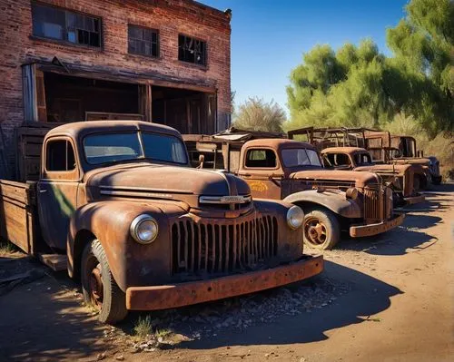 Abandoned architectural salvage yard, Sacramento, California, worn wooden crates, rusty metal gates, old brick buildings, vintage windows, reclaimed lumber, distressed stone walls, overgrown with vine