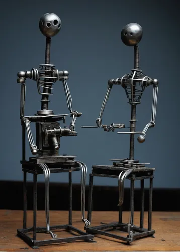 newton's cradle,barstools,bar stools,orrery,endoskeleton,riveting machines,armatures,drill presses,double head microscope,experimental musical instrument,sculptor ed elliott,vintage skeleton,pair of dumbbells,scrap sculpture,bar stool,metal toys,model kit,scientific instrument,industrial design,barber chair,Illustration,Paper based,Paper Based 21