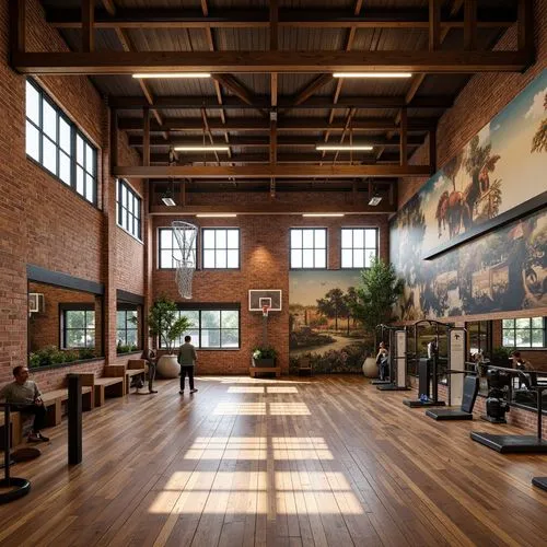 fitness room,fitness center,fitness facility,loft,factory hall,leisure facility,treasure hall,eveleigh,hotel hall,gymnastics room,technogym,aqua studio,dojo,hall,equestrian center,lobby,freight depot,locomotive roundhouse,gymnast hall,elitist gym