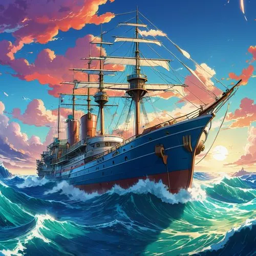 A 1930s research vessel sailing the high seas.,sea fantasy,sea sailing ship,galleon ship,shipwreck,caravel,sailing ship,scarlet sail,sail ship,galleon,pirate ship,ocean background,old ship,friendship 