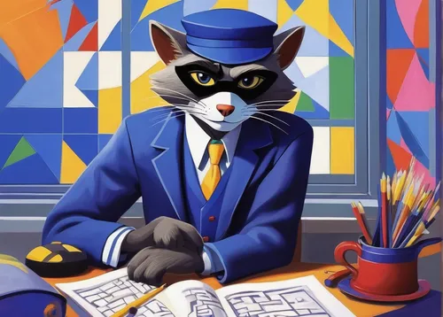 cat on a blue background,figaro,cartoon cat,businessman,inspector,cat european,aristocrat,tom cat,tea party cat,businessperson,vintage cat,white-collar worker,vintage cats,cat cartoon,crossword,cat image,meticulous painting,anthropomorphized animals,civil servant,chess player,Art,Artistic Painting,Artistic Painting 40