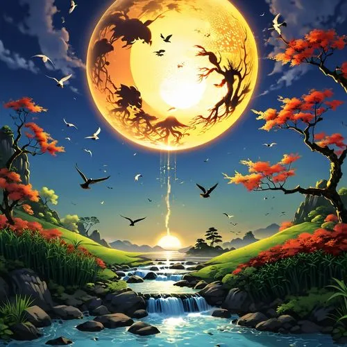 moon and star background,beautiful wallpaper,hanging moon,cartoon video game background,nature background,fantasy picture