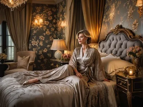 bedchamber,claridge,four poster,noblewoman,woman on bed,aristocratic,victorian room,quirine,bridal suite,victorian style,liselotte,bedelia,ornate room,aristocracy,ladyship,knightley,victoriana,iulia hasdeu castle,victorian lady,merteuil,Illustration,Retro,Retro 04