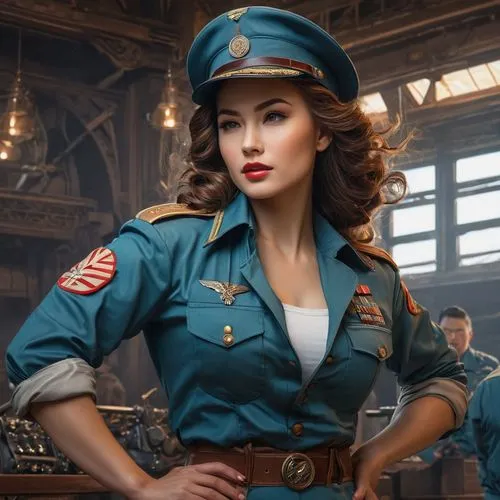 comic art|line art masterpiece, stunning beautiful girl by ROYO and BAKSHI, BACKGROUND INSPIRED BY MUCHA, AWESOME military CLOTHES, cinematic photo (full height:1.3), a timeless  (((fitness model)))  