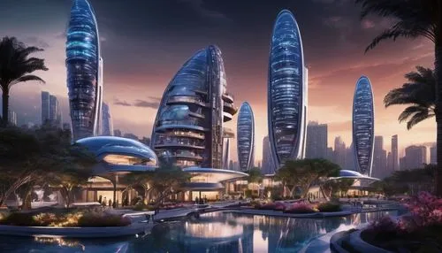 futuristic architecture,futuristic landscape,dubay,dubia,nakheel,dubai,jumeirah,khalidiya,largest hotel in dubai,mubadala,arcology,meydan,emaar,damac,tallest hotel dubai,aldar,cybercity,skylstad,international towers,cardassia,Conceptual Art,Sci-Fi,Sci-Fi 13