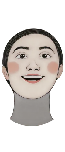 Stick figure, simple face, minimal features, small eyes, thin eyebrows, small nose, smiling mouth, white skin, cartoonish style, 2D illustration, frontal view, centered composition, soft focus, pastel