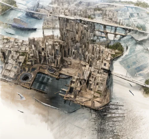 gunkanjima,barangaroo,hashima,habitat 67,artificial island,destroyed city,ancient city,aerial landscape,artificial islands,post-apocalyptic landscape,urbanization,urban development,imperial shores,shard of glass,kirrarchitecture,kowloon city,shard,baku eye,docks,shipyard