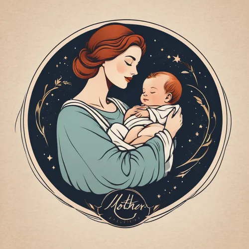 capricorn mother and child,star mother,pregnant woman icon,mother-to-child,kate greenaway,mother and child,aubrietien,newborn,little girl and mother,mother with child,mother's,mother,the birth of,birth sign,christ child,motherhood,athena,vintage illustration,mucha,birth,Unique,Design,Logo Design