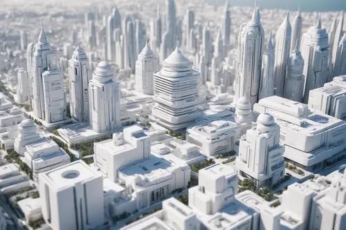 A futuristic white city 3D,metropolis,city blocks,skyscapers,ancient city,skyscraper town,urbanization,urban towers,urban development,makkah,kirrarchitecture,fantasy city,asian architecture,dubai,whit