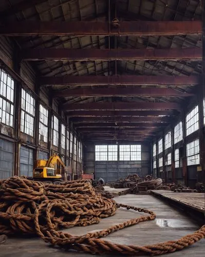 Industrial Portland waterfront, architectural salvage yard, rusted metal beams, reclaimed wooden planks, old brick walls, vintage factory windows, metal staircases, distressed concrete floors, scatter