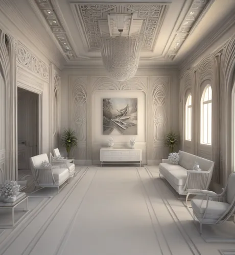 luxury home interior,ornate room,3d rendering,sitting room,living room,interior decoration,livingroom,danish room,interior design,white room,interior decor,stucco ceiling,great room,modern room,hallwa