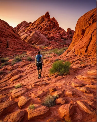 man hiking on the valley of fire state park,valley of fire state park,valley of fire,wadirum,wadi rum,moon valley,timna park,desert desert landscape,desert landscape,red rock canyon,capture desert,bac