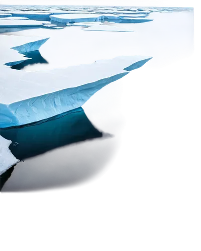 Floating icebergs, Arctic landscape, crystal clear water, transparent icy surface, rugged edges, melting tips, frosty mist, soft warm light, panoramic view, atmospheric perspective, realistic texture,