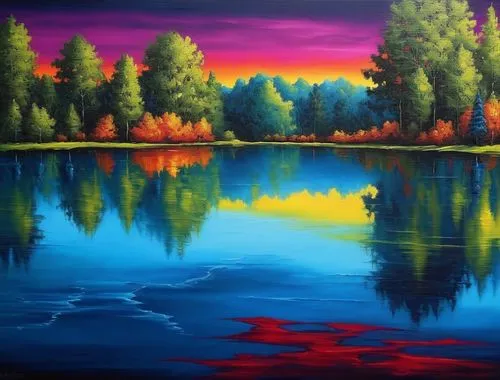 purple landscape,river landscape,landscape background,oil painting on canvas,autumn landscape,evening lake,art painting,colorful background,oil painting,painting technique,nature landscape,colorful water,oil on canvas,forest lake,acid lake,forest landscape,waterscape,fall landscape,vibrant color,nature background,Illustration,Realistic Fantasy,Realistic Fantasy 25