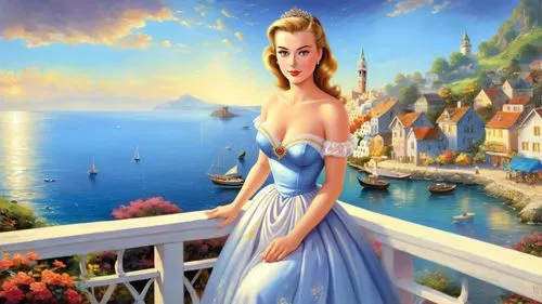 girl in a long dress,margaery,margairaz,fantasy picture,galadriel,world digital painting,blue jasmine,landscape background,art painting,fantasy art,principessa,photo painting,girl on the boat,azzurro,romantic portrait,anastasiadis,woman with ice-cream,the sea maid,celtic woman,italian painter