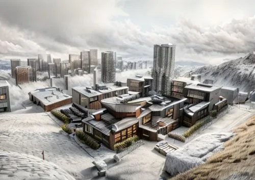 zermatt,korean village snow,ski resort,alpine village,avalanche protection,winter village,building valley,new housing development,eco-construction,3d rendering,urban development,mountain huts,snow roof,ski facility,nuuk,saas fee,apartment buildings,canada cad,snow landscape,ski station