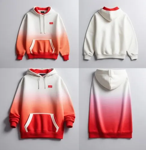 衣服套装，正面和背面，颜色为撞色渐变，卫衣面料,白色背景,three different color hoodies and two white ones,hoodies,sweatshirts,sweatshirt,pullovers,sportswear,apparel,windbreakers,hoodie,crewneck,mockups,adidas brand,windbreaker,