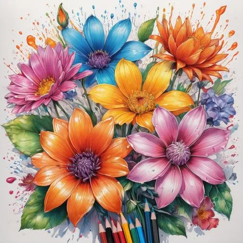 flower painting,colourful pencils,colorful daisy,flower art,watercolor flowers,flower drawing,flower illustrative,watercolour flowers,watercolor flower,colour pencils,watercolor pencils,colored pencil background,colorful flowers,color pencils,colored pencils,colorful floral,watercolour flower,coloured pencils,gerbera daisies,watercolor floral background,Conceptual Art,Daily,Daily 17