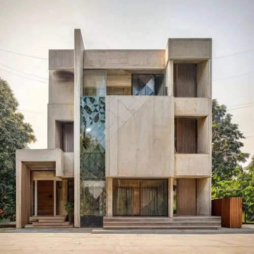 an artistic facade design with geometric shapes and lines,breuer,chandigarh,corbu,corbusier,hejduk,docomomo,exposed concrete,seidler,concrete blocks,brutalism,cubic house,eisenman,concrete,concrete co