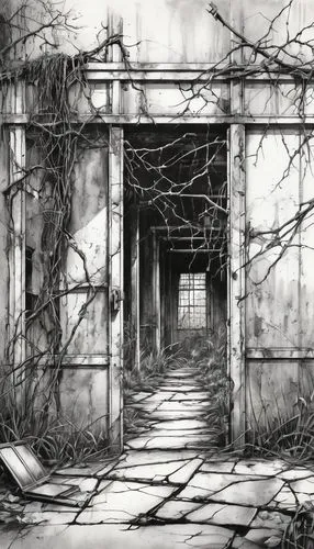 lost place,abandoned place,lostplace,creepy doorway,condemned,derelict,abandoned room,asylum,ruins,sanitarium,abandoned places,lost places,dilapidation,sanitorium,disused,abandoned,ruin,dereliction,pripyat,corridors,Illustration,Black and White,Black and White 30