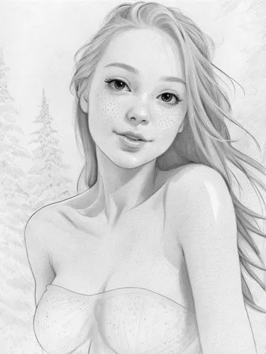 a woman with long hair and her arm around her waist,margairaz,girl drawing,margaery,ice princess,the snow queen,celtic woman,Design Sketch,Design Sketch,Character Sketch