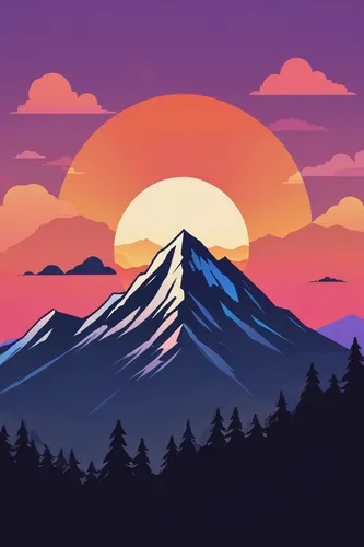 mountain sunrise,dusk background,landscape background,alpine sunset,dribbble,stratovolcano,background vector,mountain scene,mountain,mountains,mountain landscape,retro background,mountain slope,flat design,dribbble icon,purple landscape,vector illustration,mountain world,mountainous landscape,vector graphic,Illustration,Vector,Vector 01