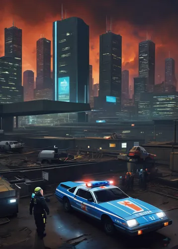 patrol cars,black city,police cars,ford crown victoria police interceptor,game illustration,criminal police,first responders,city in flames,destroyed city,traffic cop,concept art,crime,sci fiction illustration,police car,nypd,crime fighting,taxicabs,action-adventure game,pandemic,cops,Art,Artistic Painting,Artistic Painting 30