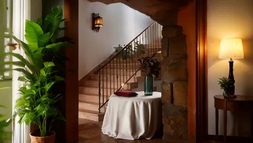 casa fuster hotel,entryways,entryway,foyer,hallway space,wooden stair railing